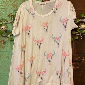 Floral Skull Print Short Sleeve Tee